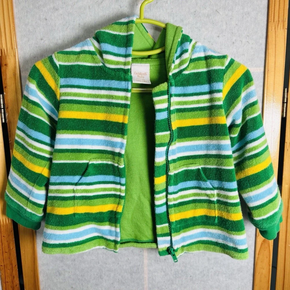 OshKosh Baby Terry Striped Fleece Jacket Jumper Light Green‎ Size XXL 12-18M